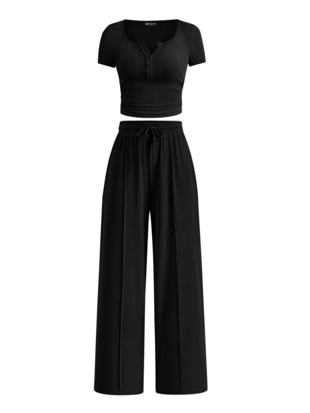 2 Piece Outfit Ribbed Crop Top Wide Leg Pants Set